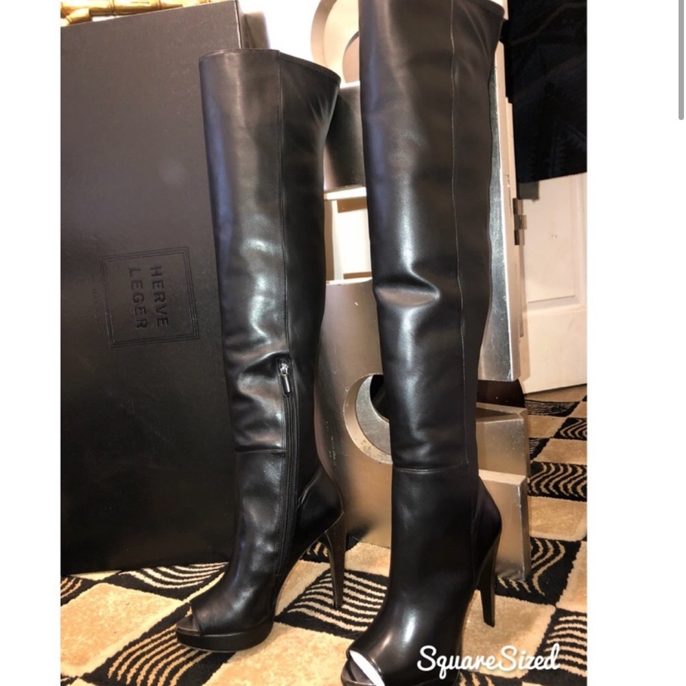 Herve Leger Knee High Leather Boots